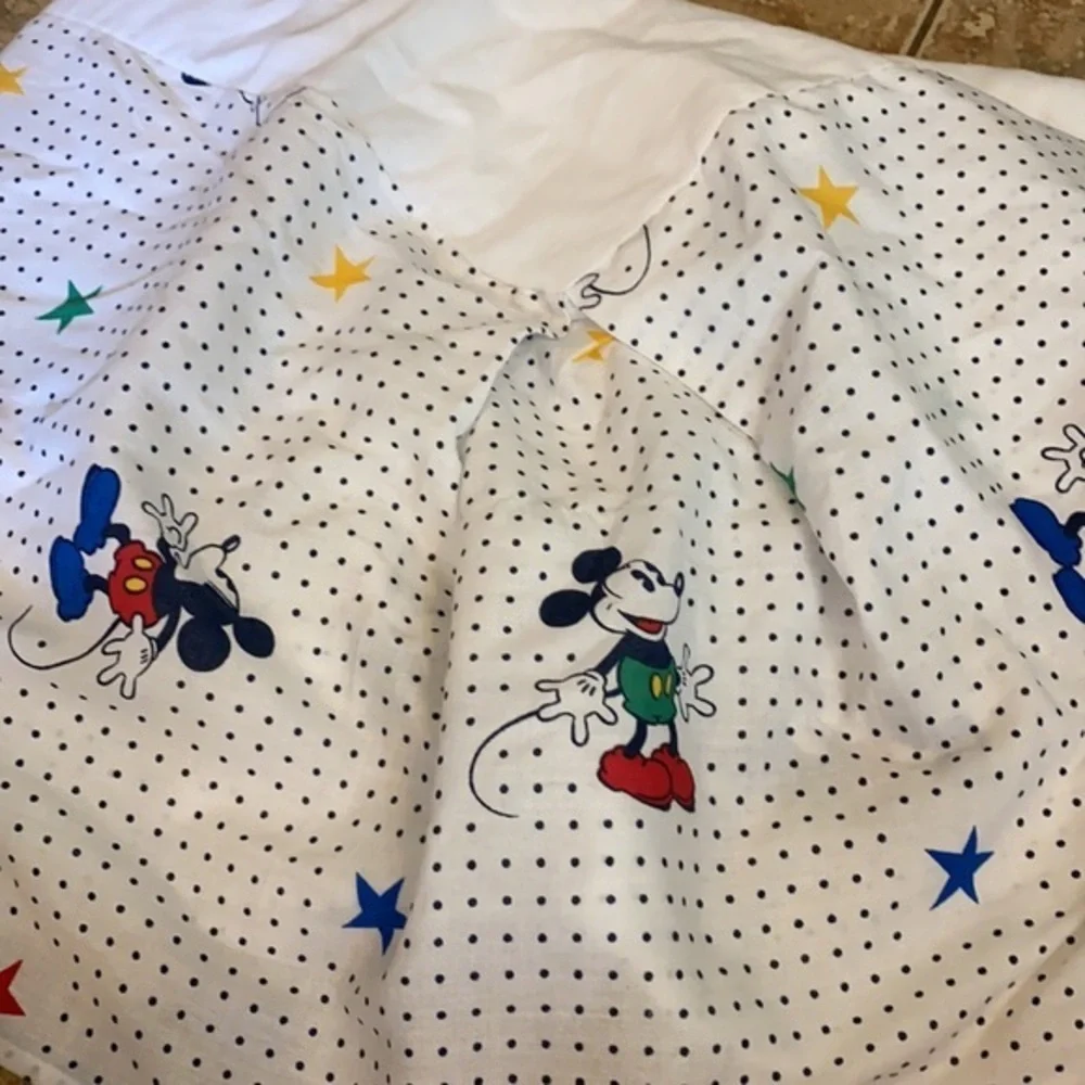 Vintage 90s Disney Mickey Mouse Twin Bed Skirt Polka Dot Stars Dust Ruffle